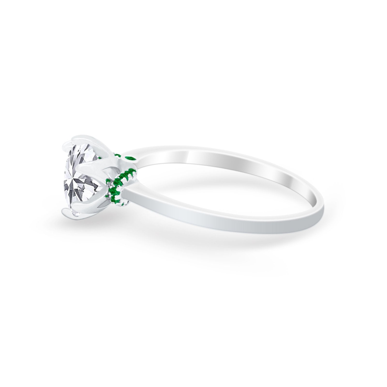 Simulated Emerald Accent Cubic Zirconia 925 Sterling Silver Wedding Ring