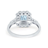 Halo Radiant Cut Wedding Ring Simulated Aquamarine CZ 925 Sterling Silver