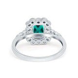 Halo Radiant Cut Wedding Ring Simulated Paraiba Tourmaline CZ 925 Sterling Silver