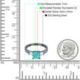 Princess Cut Art Deco Wedding Ring Black Tone, Simulated Paraiba Tourmaline CZ 925 Sterling Silver