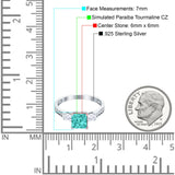 Princess Cut Art Deco Wedding Ring Simulated Paraiba Tourmaline CZ 925 Sterling Silver