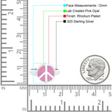 Peace Sign Ring Inlay Round Lab Created Pink Opal 925 Sterling Silver