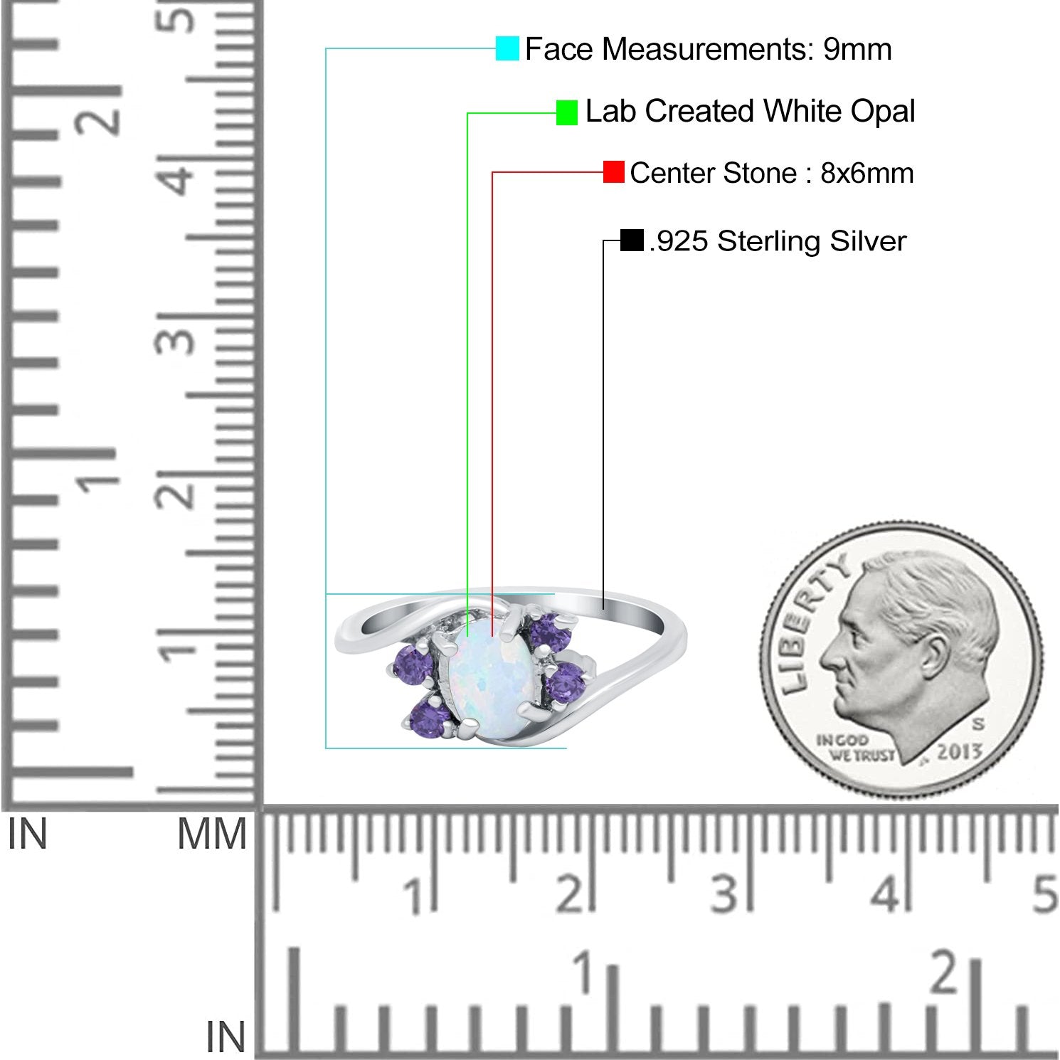 Oval Art Deco Wedding Ring Simulated Amethyst Lab Created White Opal 925 Sterling Silver