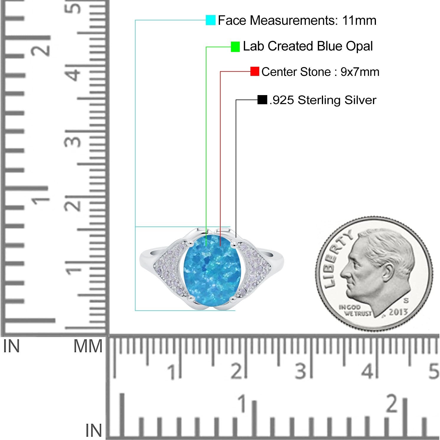 Oval Art Deco Wedding Bridal Ring Lab Created Blue Opal 925 Sterling Silver