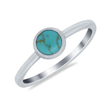 Petite Dainty Ring Solitaire Round Simulated Turquoise CZ 925 Sterling Silver