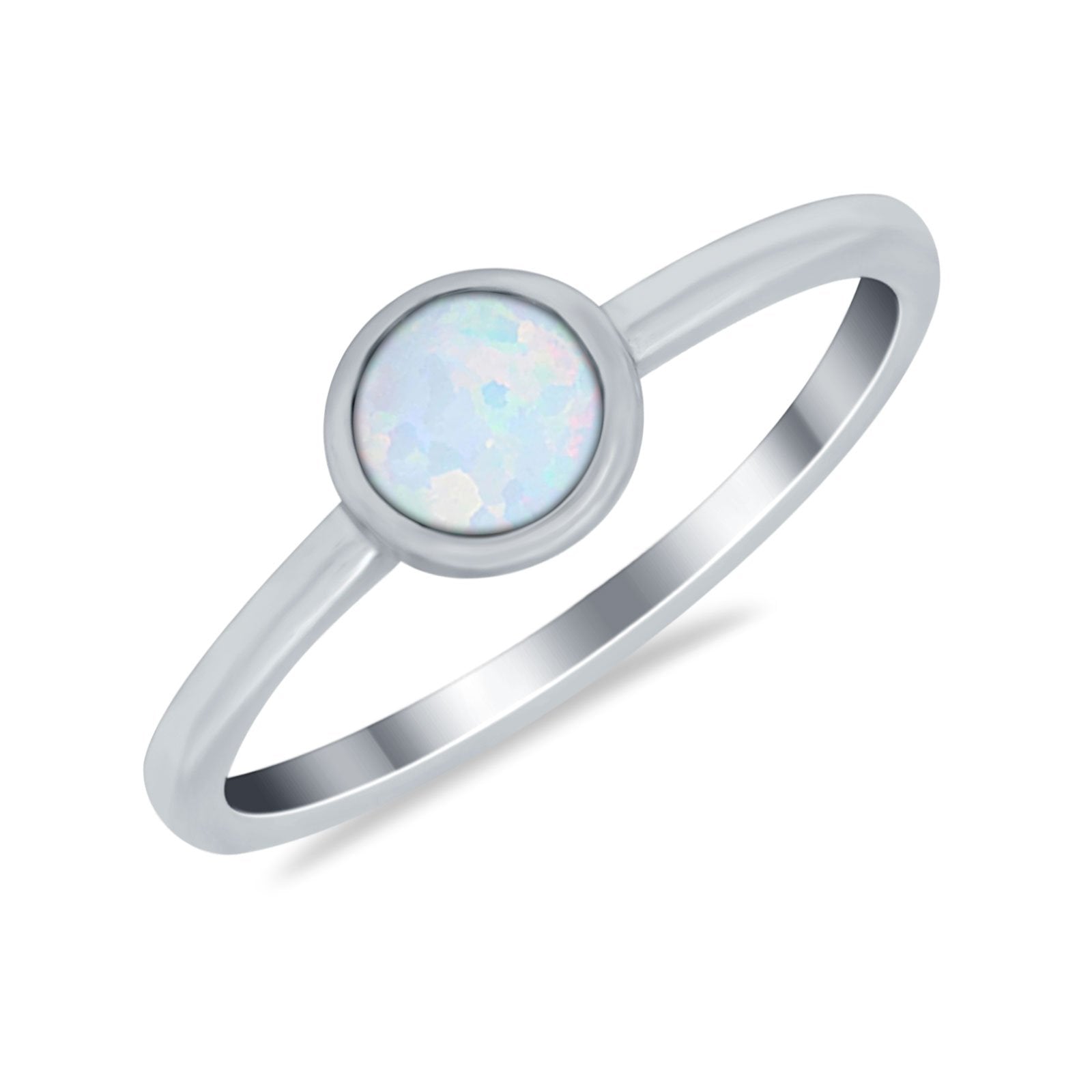 Petite Dainty Ring Solitaire Round Lab White Opal Simulated CZ 925 Sterling Silver