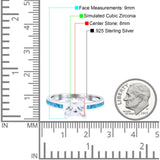 Solitaire Accent Ring Princess Created Blue Opal Simulated Cubic Zirconia 925 Sterling Silver