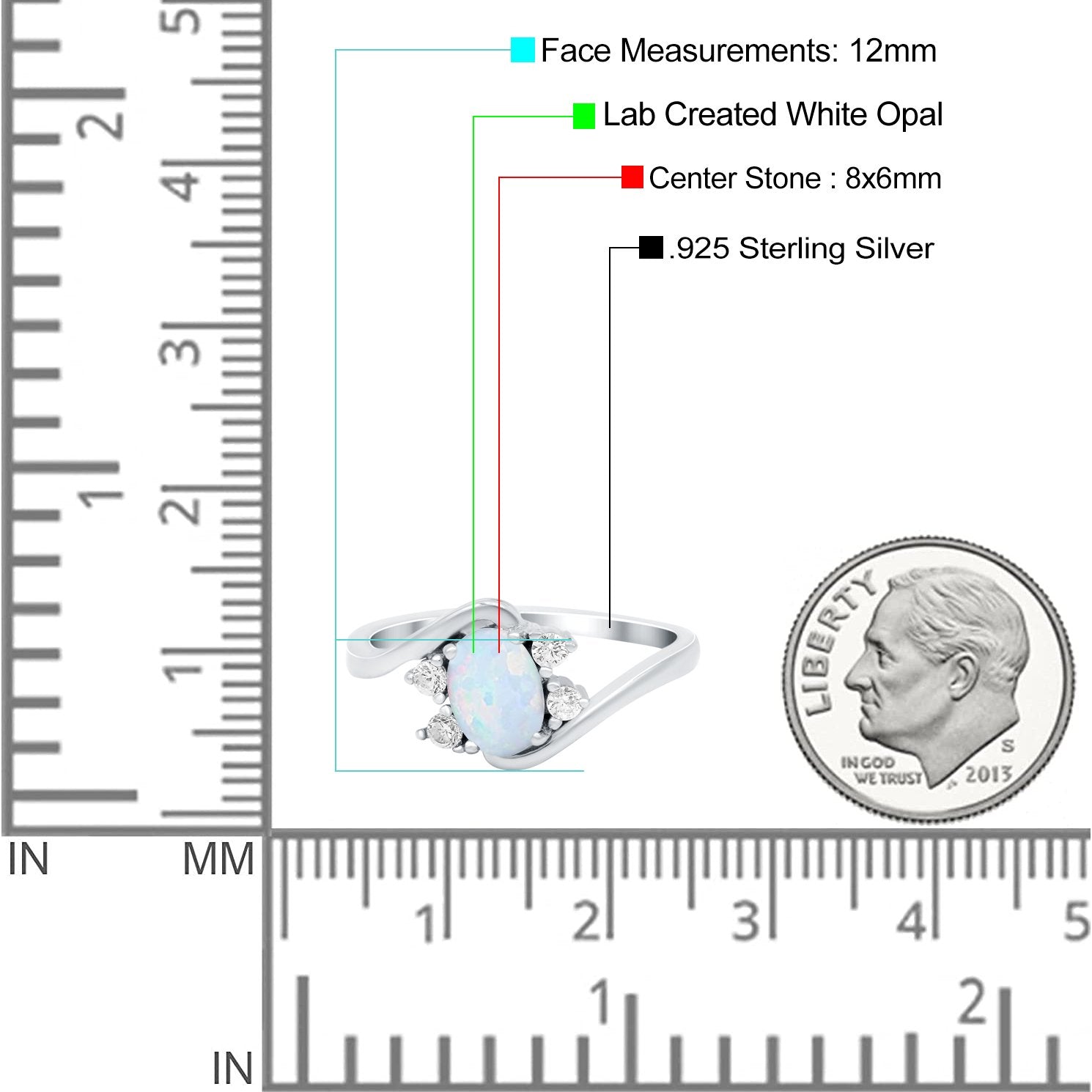 Swirl Oval Wedding Bridal Ring Lab Created White Opal 925 Sterling Silver