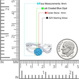Art Deco Wedding Crisscross Ring Round Lab Created Blue Opal 925 Sterling Silver