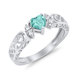 Filigree Heart Promise Wedding Ring Simulated Paraiba Tourmaline CZ 925 Sterling Silver
