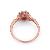 Art Deco Design Fashion Ring Rose Tone, Lab Created White Opal 925 Sterling Silver