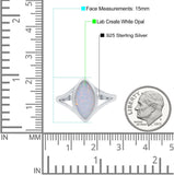 Solitaire Ring Marquise Shape Lab Created White Opal Split Shank 925 Sterling Silver (15mm)