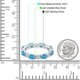 Full Eternity Stackable Band Ring Oval Lab Created Blue Opal 925 Sterling Silver