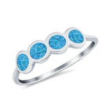 Petite Dainty Thumb Ring Round Lab Created Blue Opal 925 Sterling Silver