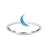 Moon Band Crescent Ring Lab Created Blue Opal 925 Sterling Silver