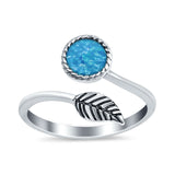Fashion Ring Oxidized Stone Thumb Ring Round Lab Created Blue Opal 925 Sterling Silver