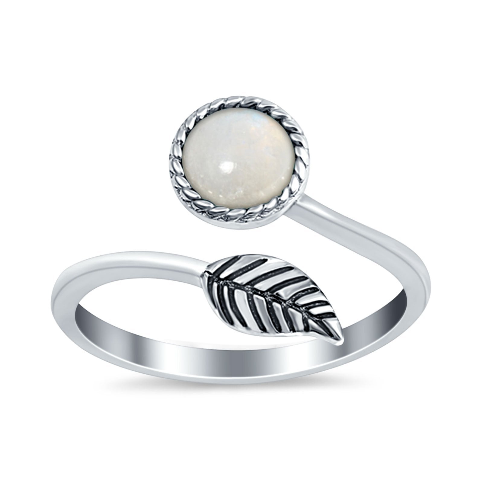 Fashion Ring Oxidized Stone Thumb Ring Round Simulated Moonstone CZ 925 Sterling Silver