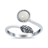 Fashion Ring Oxidized Stone Thumb Ring Round Simulated Moonstone CZ 925 Sterling Silver