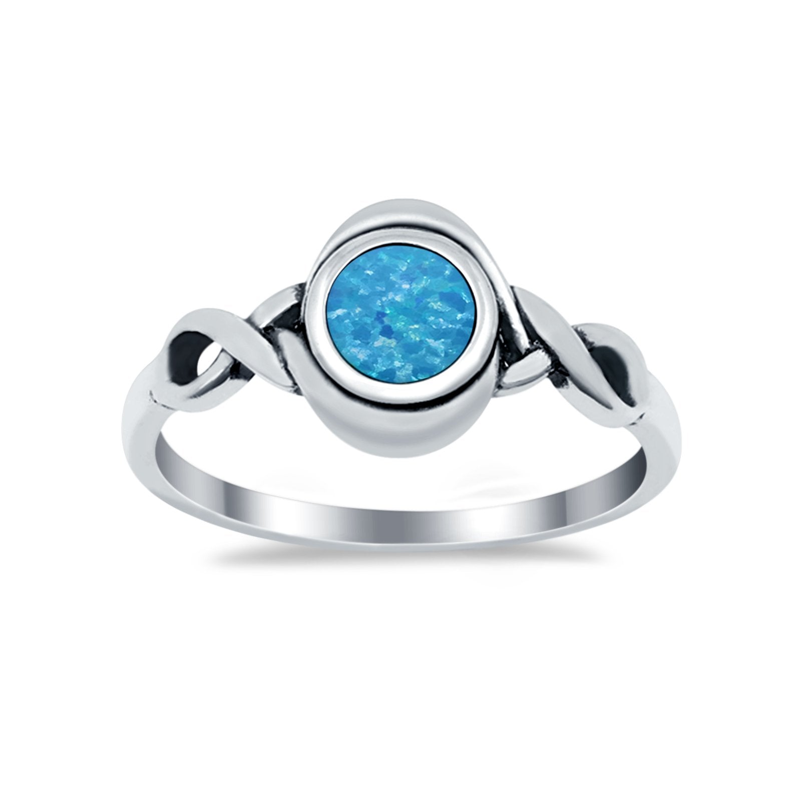 Celtic Trinity Rings Lab Created Blue Opal Infinity Shank 925 Sterling Silver