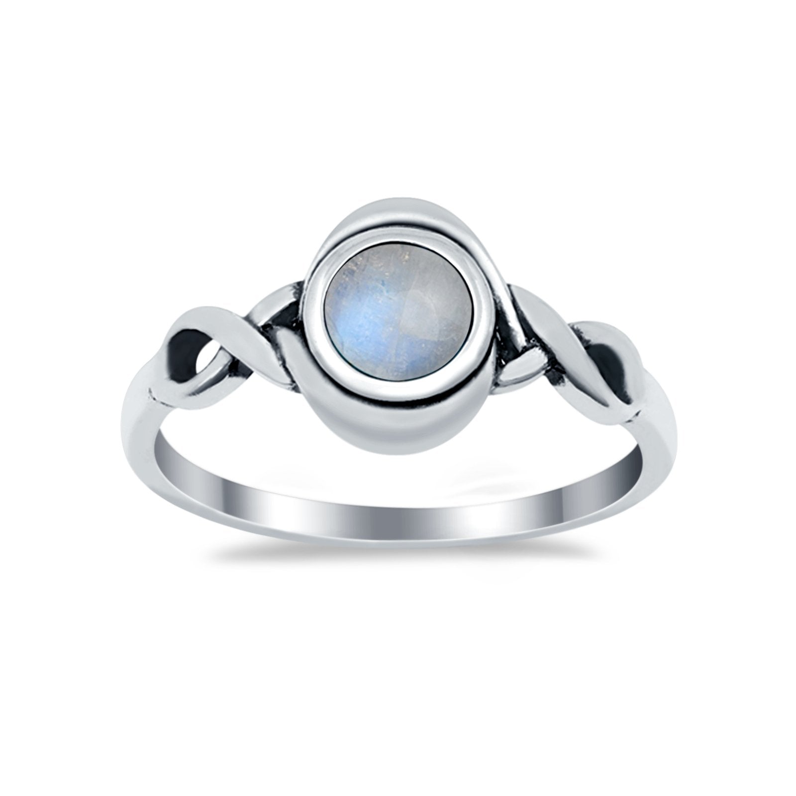 Celtic Trinity Ring Simulated Moonstone CZ Infinity Shank 925 Sterling Silver