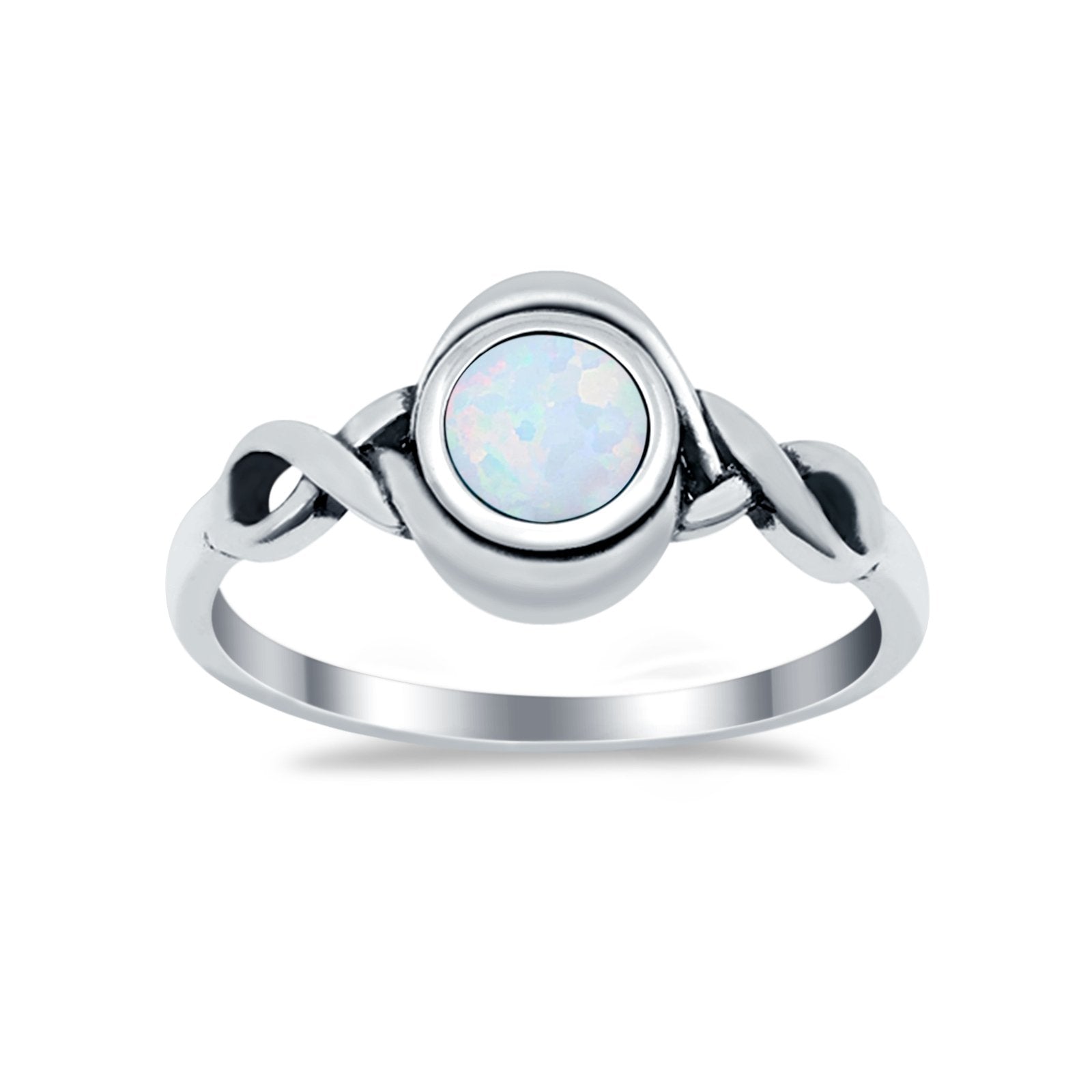 Celtic Trinity Ring Lab Created White Opal  Infinity Shank 925 Sterling Silver