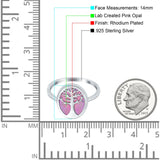 Oval Tree of Life Ring Lab Created Pink Opal Rhodium Plated 925 Sterling Silver