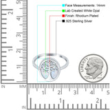 Oval Tree of Life Ring Lab Created White Opal Rhodium Plated 925 Sterling Silver