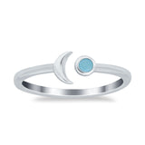 Petite Dainty Moon Cresent Ring Simulated Larimar CZ 925 Sterling Silver