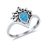 Chevron Midi Thumb Ring Band Pear Round Lab Created Blue Opal 925 Sterling Silver