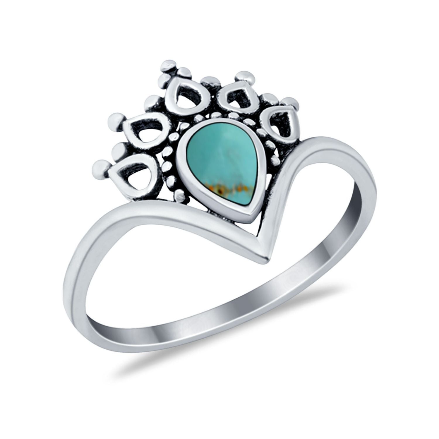 Chevron Midi Thumb Ring Band Pear Round Simulated Turquoise CZ 925 Sterling Silver
