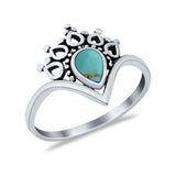 Chevron Midi Thumb Ring Band Pear Round Simulated Turquoise CZ 925 Sterling Silver