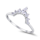 Curved Band Thumb Ring Pear Simulated Cubic Zirconia 925 Sterling Silver
