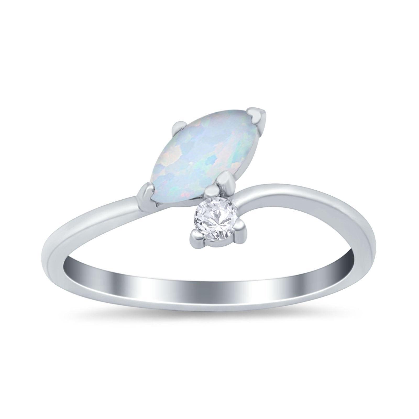 Fashion Ring Marquise Lab Created White Opal 925 Sterling Silver