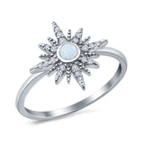Cluster Starburst Opal Ring Round Lab Created White Opal 925 Sterling Silver