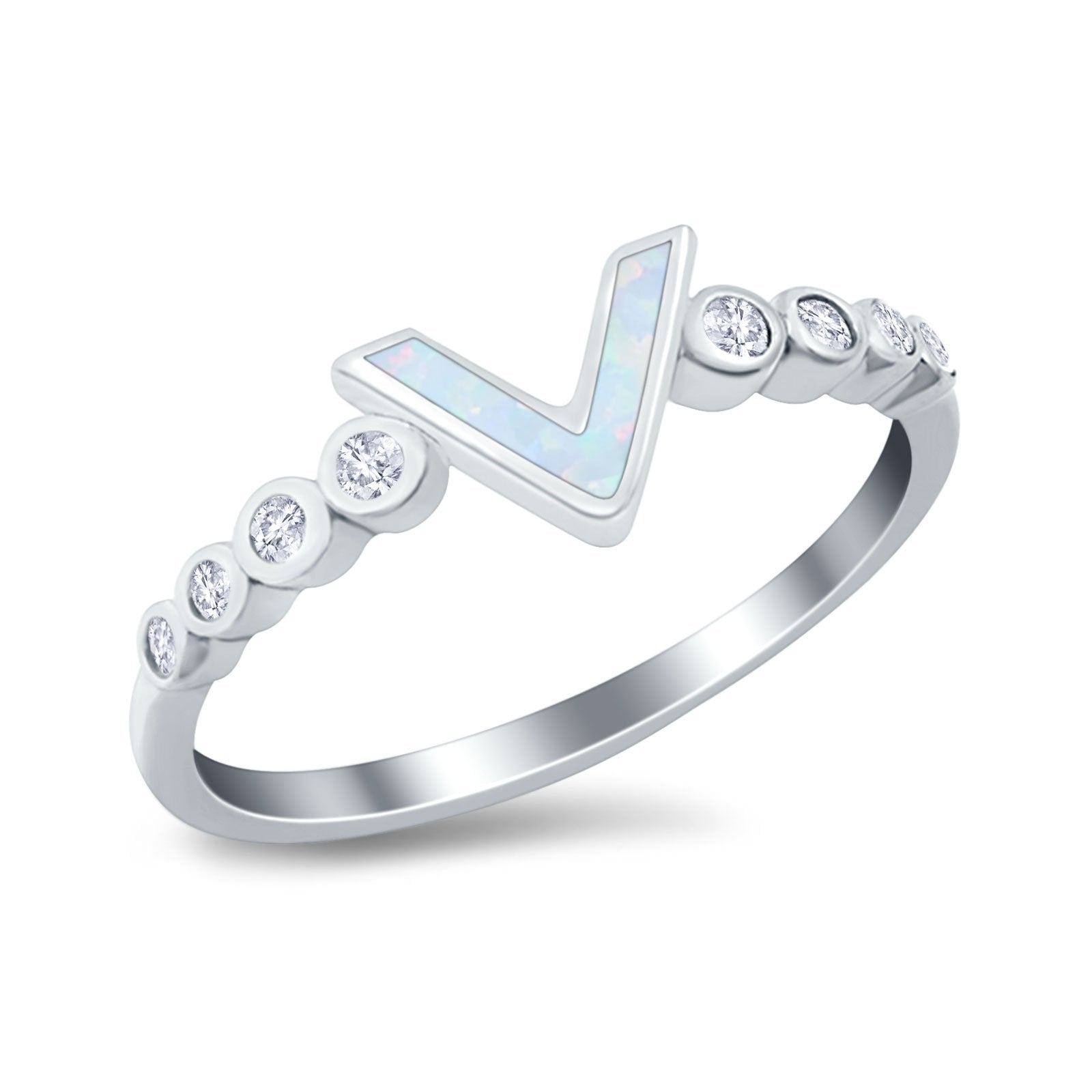 Fashion V Ring Lab Created White Opal 925 Sterling Silver Thumb Ring