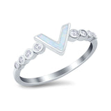 Fashion V Ring Lab Created White Opal 925 Sterling Silver Thumb Ring