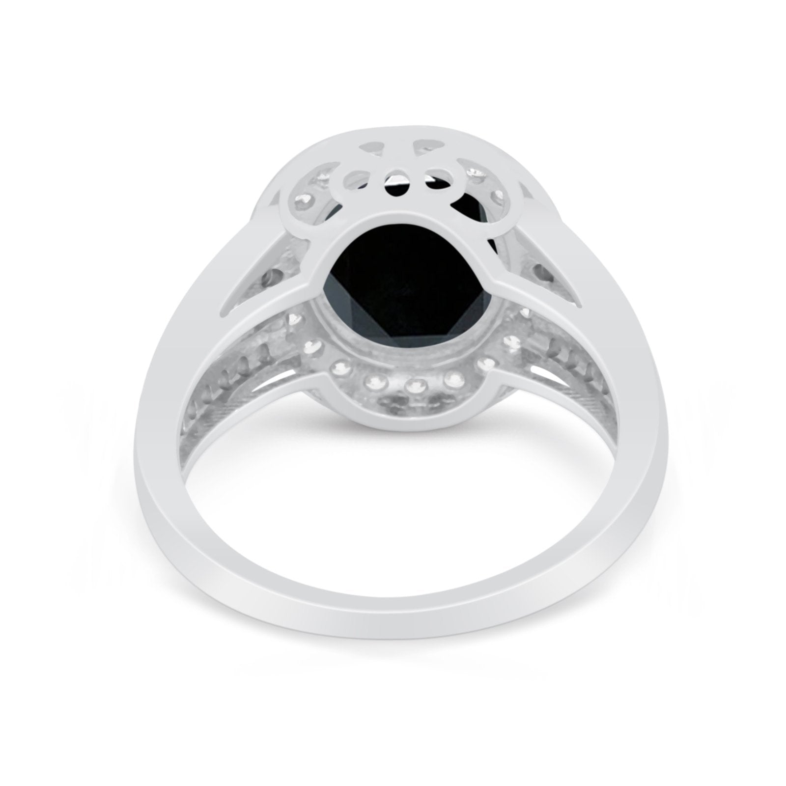 Art Deco Split Shank Engagement Bridal Ring Simulated Black CZ 925 Sterling Silver