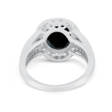 Art Deco Split Shank Engagement Bridal Ring Simulated Black CZ 925 Sterling Silver