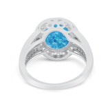Art Deco Split Shank Engagement Bridal Ring Lab Created Blue Opal 925 Sterling Silver