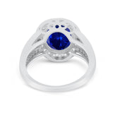 Art Deco Split Shank Engagement Bridal Ring Simulated Blue Sapphire CZ 925 Sterling Silver