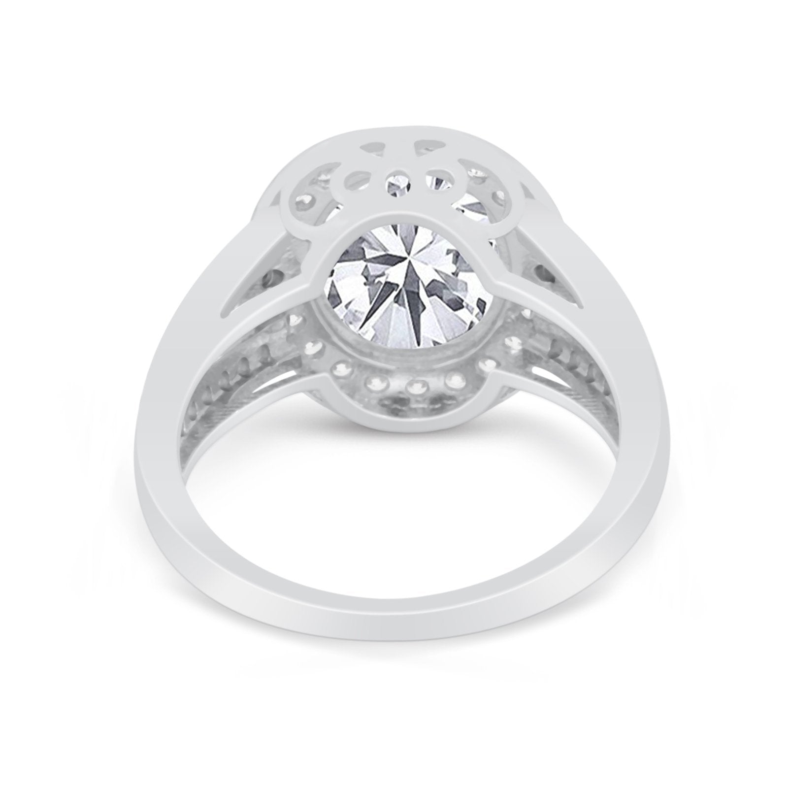 Art Deco Split Shank Engagement Bridal Ring Simulated Cubic Zirconia 925 Sterling Silver