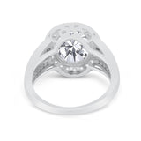 Art Deco Split Shank Engagement Bridal Ring Simulated Cubic Zirconia 925 Sterling Silver