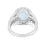 Art Deco Split Shank Engagement Bridal Ring Lab Created White Opal 925 Sterling Silver