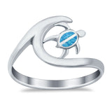 Summer Turtle Wave Ring Band Lab Created Blue Opal Round 925 Sterling Silver