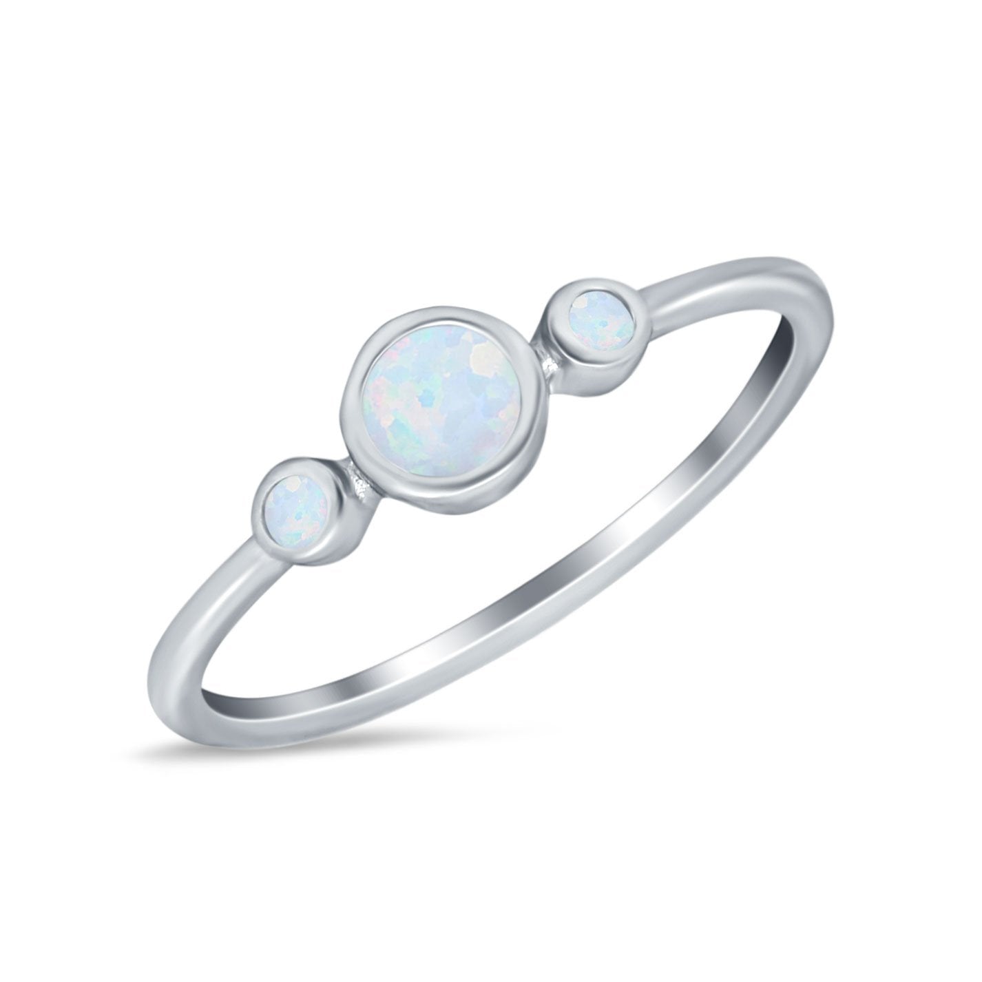 Fashion Style Band Ring Round Lab Created White Opal 925 Sterling Silver