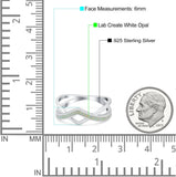 Criss Cross V Shape Ring Band Lab Created White Opal 925 Sterling Silver (6mm)