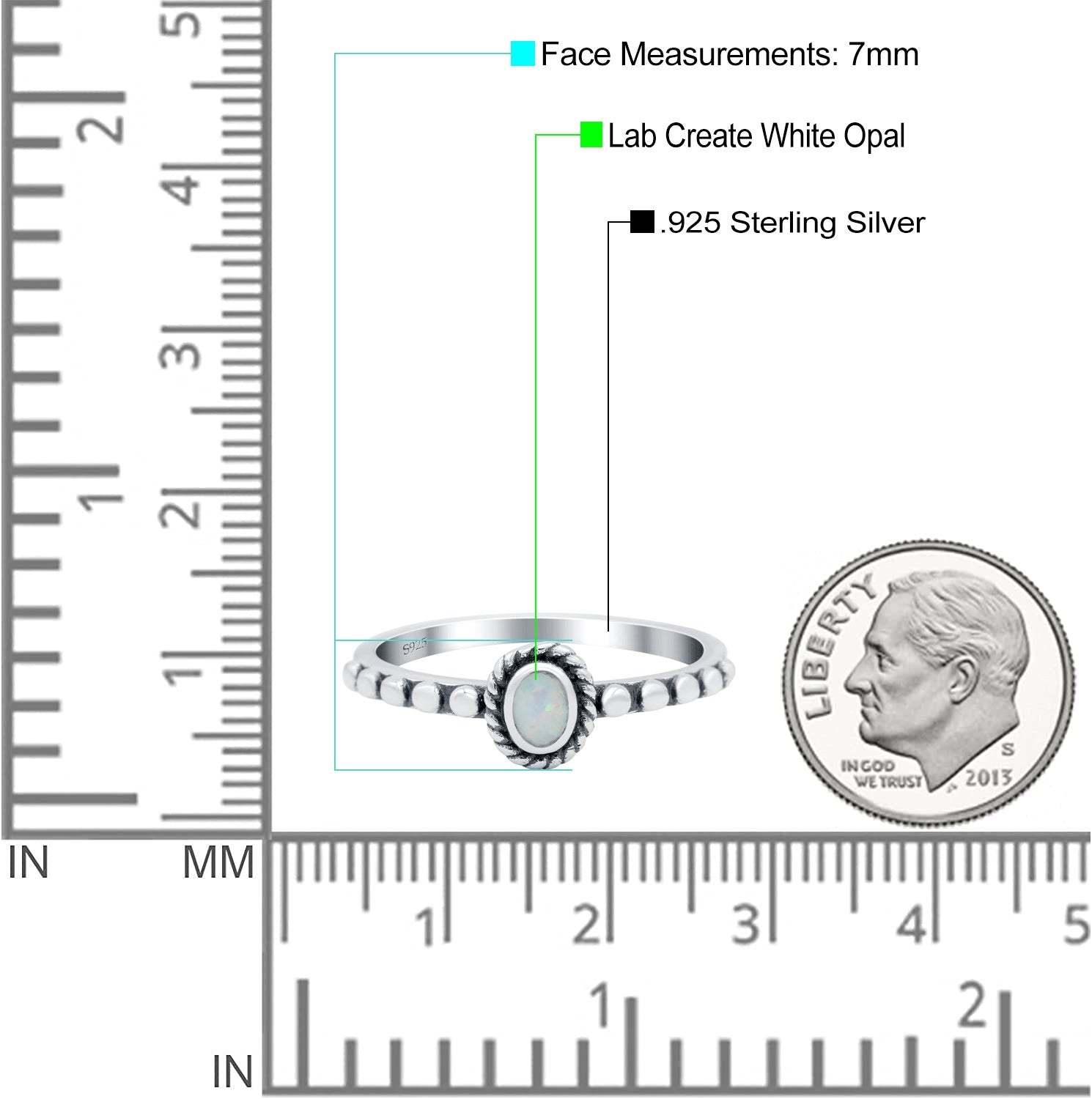 Oval Shape Ring Band Lab Created White Opal 925 Sterling Silver (7mm)