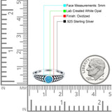 Oxidize Petite Dainty Ring Round Lab Created Blue Opal 925 Sterling Silver