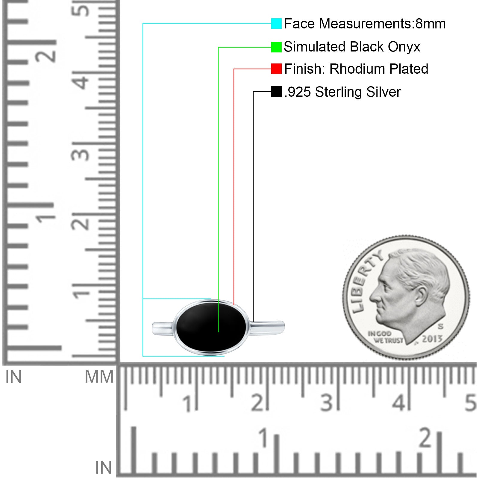 Petite Dainty Oval Simulated Black Onyx Promise Ring Band Rhodium Plated Braided 925 Sterling Silver
