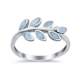 Sideways Leaf Natural Dominican Thumb Ring Simulated Larimar CZ 925 Sterling Silver